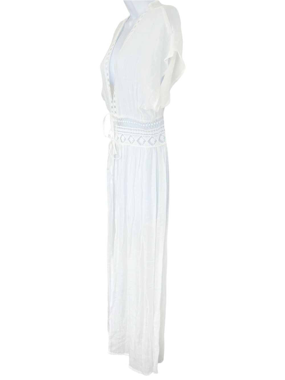 REBELLION White Lace Crochet Beach Cover Up Kimono Duster Tie Front - Picture 3 of 10